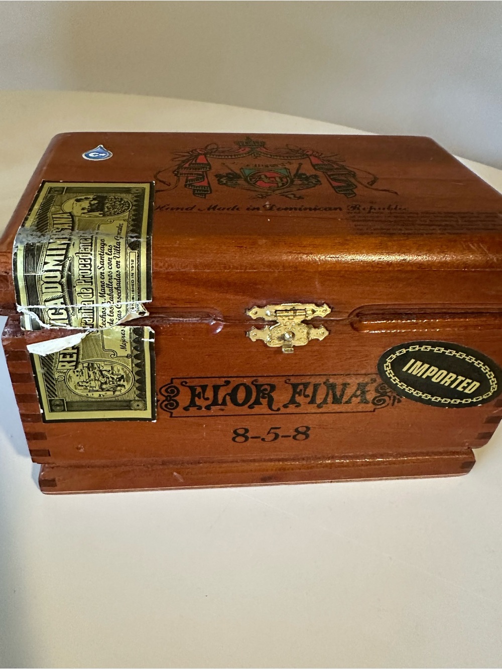 8-5-8 Brown Wooden Decorative Box with Gold Latch